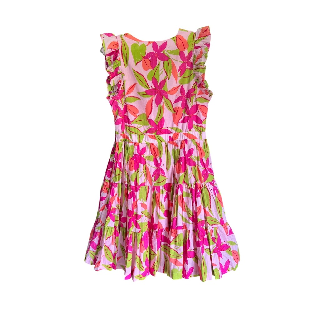 Taylor Pink Green Floral Ruffle Tiered Fit and Flare Dress Size Large NWT - Picture 3 of 9